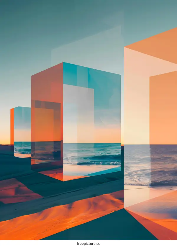 Abstract Art with Ocean View Through Geometric Frames