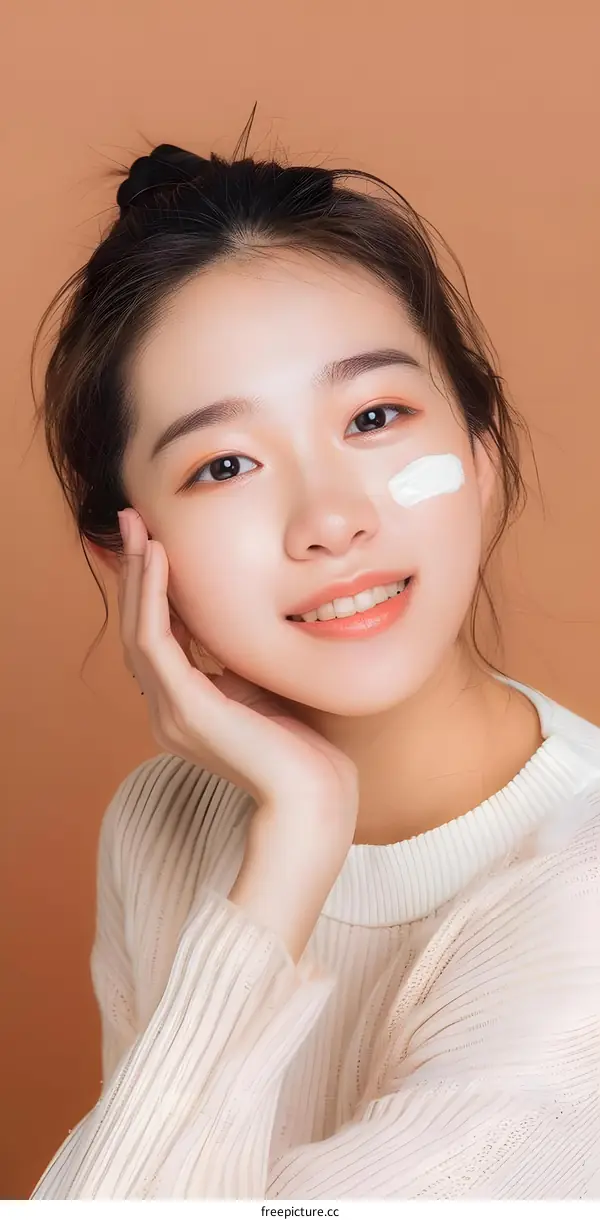 Smiling Woman with White Cream on Her Face