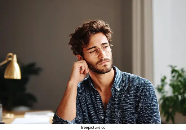 Thoughtful Man in Casual Wear