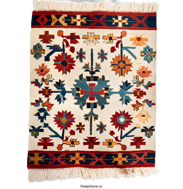 [Transparent Background PNG]Vintage Turkish Rug with Colorful Floral Pattern