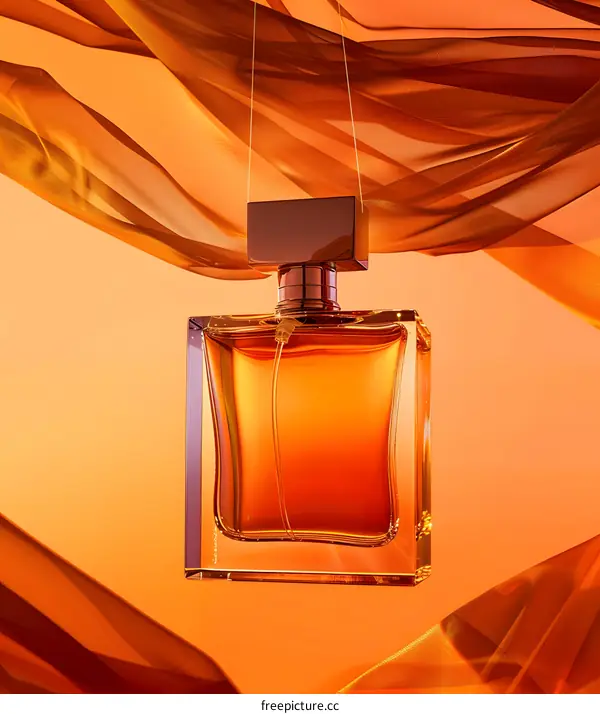 Orange Perfume Bottle With Fabric Background