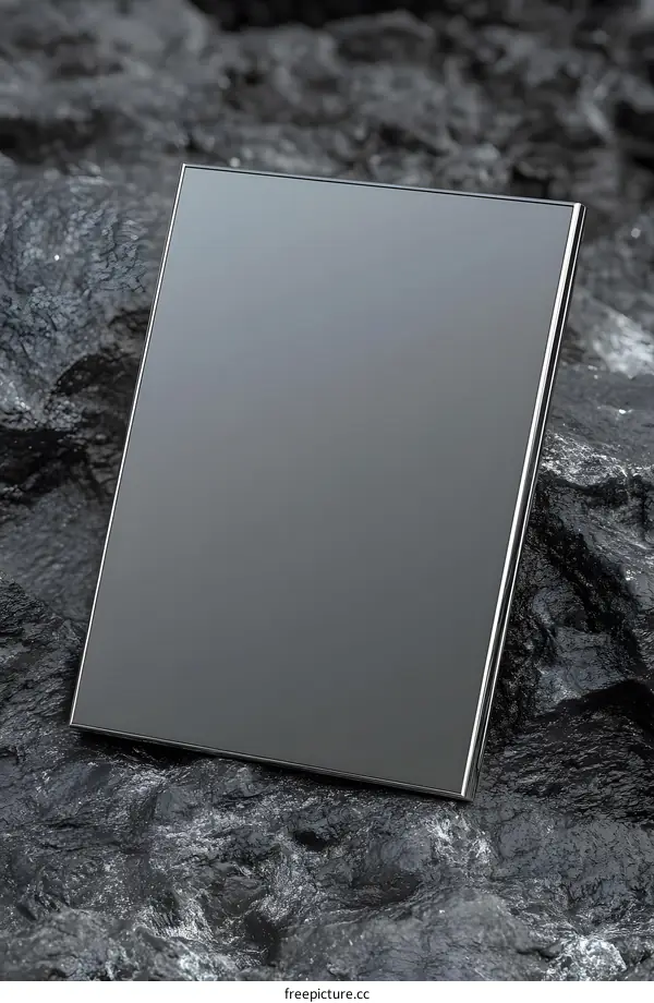 Black Smartphone on Dark Rocks Minimalist Background