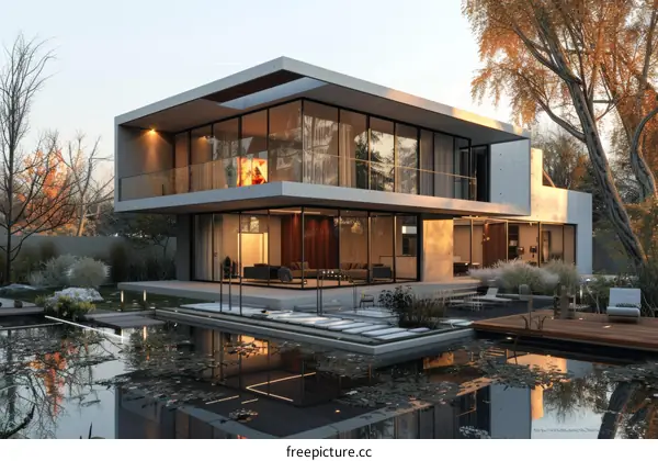 Modern House Exterior with Pool and Garden