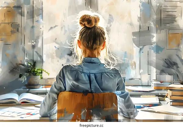girl studying in front of window