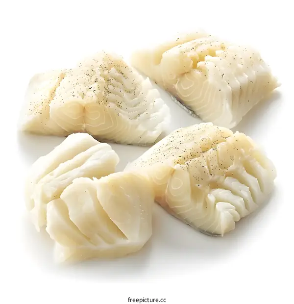 Fresh cod fillets on white background