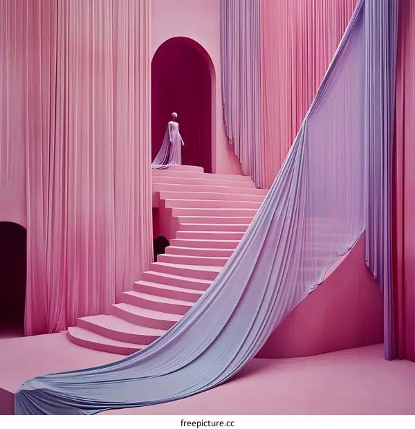 Pink and Purple Interior Design with Drapery and Staircase