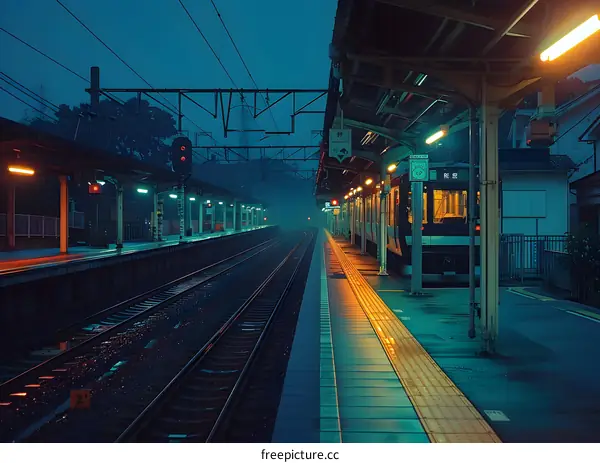 Empty Train Station Platform at Night