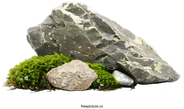 [Transparent Background PNG]Green Moss and Stones On White Background