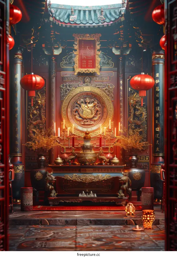 Intricate Chinese Temple Interior Design