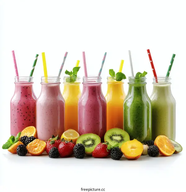 Assorted Fruit Smoothies in Glass Bottles
