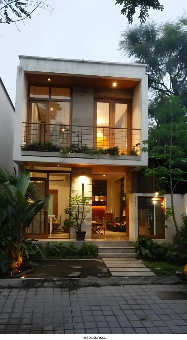 Modern Minimalist Home Design with Glass Doors and Stone Facade