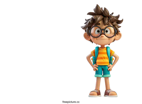 [Transparent Background PNG]a boy in glasses with a backpack