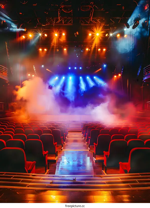 Empty Theater Stage With Lights And Smoke