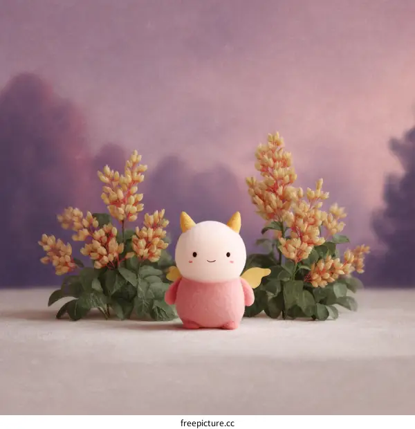 Cute Cartoon Fantasy Creature Among Flowers