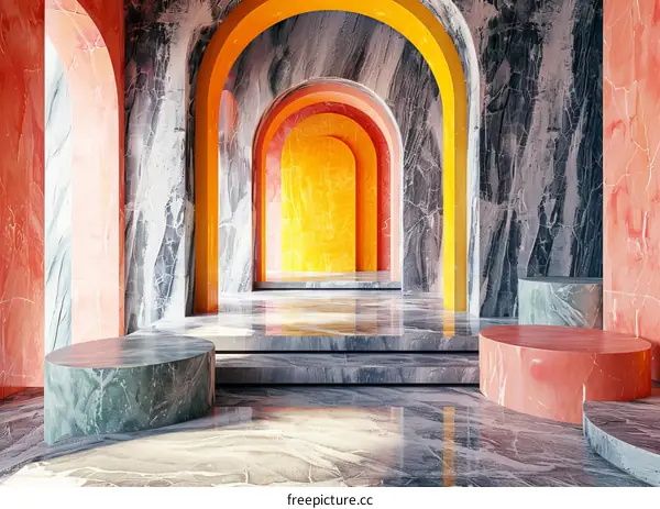 Colorful Marble Archway Corridor Interior Design