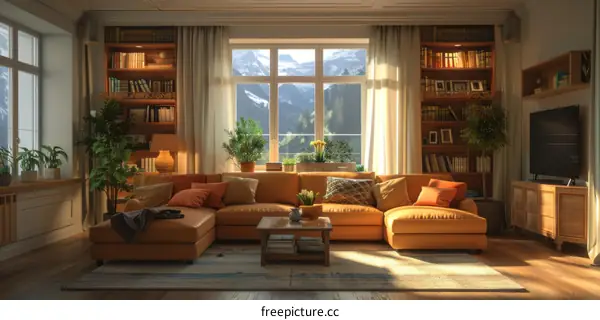 Bright Living Room with Mountain Views