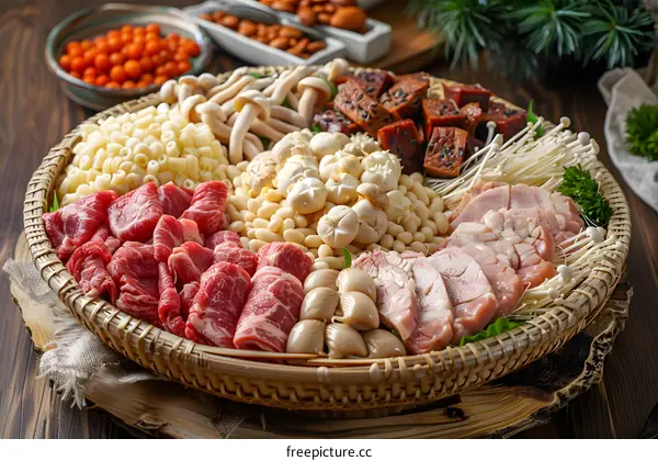 A variety of fresh meat and vegetables