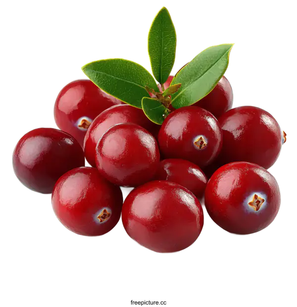 [Transparent Background PNG]Fresh Cranberries with Leaves Close-up