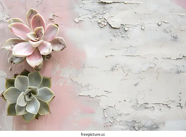 Pink and Green Succulents on a White and Pink Background