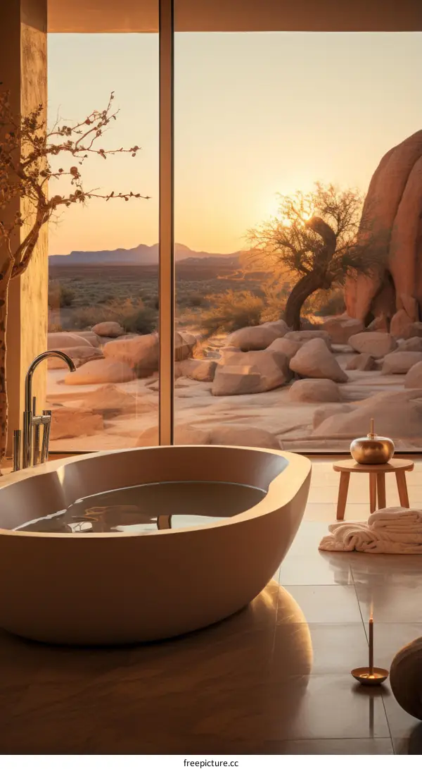 Luxury bathroom with a desert view