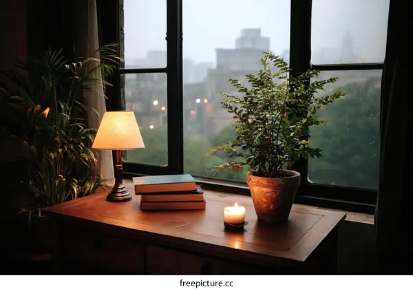 Cozy Window Seat Reading Nook with Warm Lighting