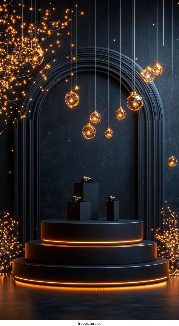 Luxury Black Display Stage with Warm Lighting