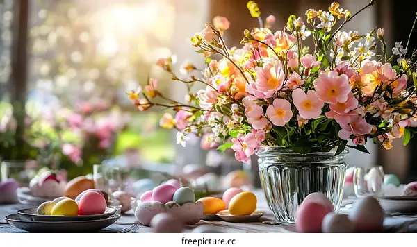 Easter Festive Table Setting with Flowers