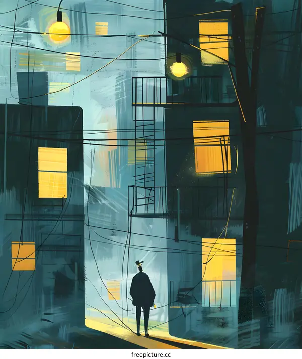 Man Standing in Dark Alleyway with Streetlights