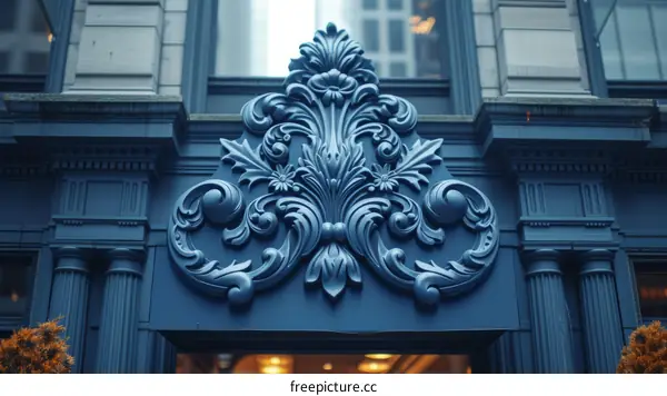 Blue floral architectural ornament on a building facade