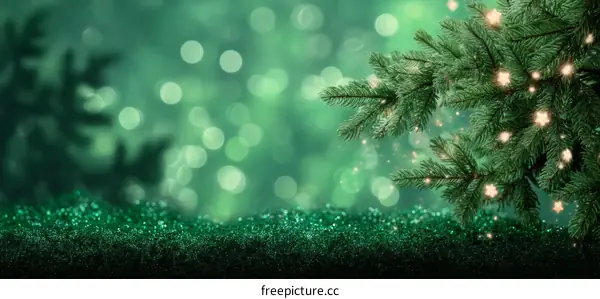 Emerald Green Christmas Background with Twinkling Lights