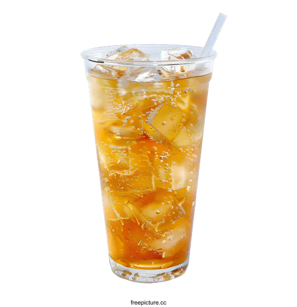 [Transparent Background PNG]Cold Iced Tea with Straw and Ice Cubes