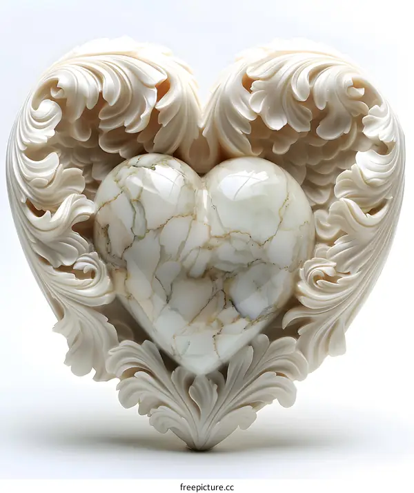 Carved Stone Heart with Floral Design