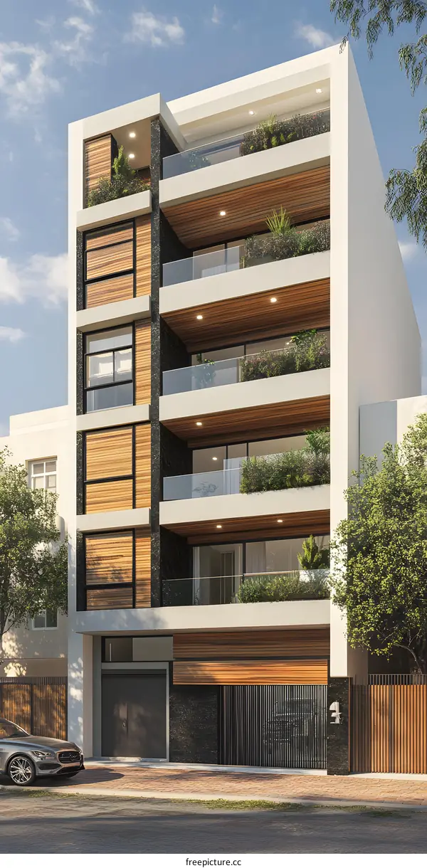 Modern Building Exterior Design with Wooden Panels