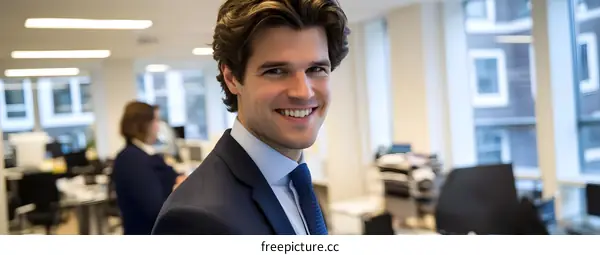 Smiling Businessman in Modern Office Workplace