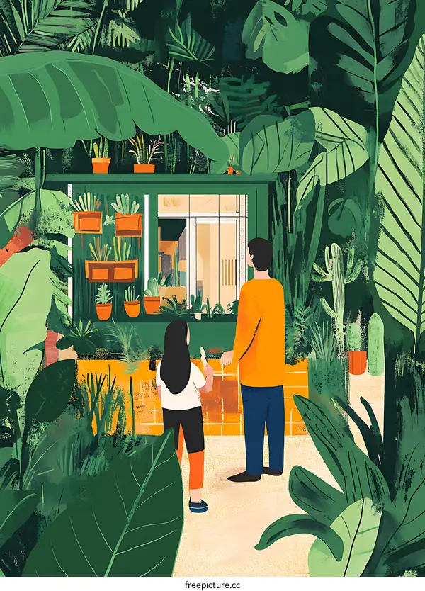 Family Exploring a Greenhouse Filled with Plants