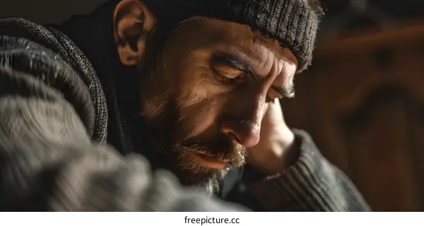 Portrait of a Man with a Beard and Knit Cap