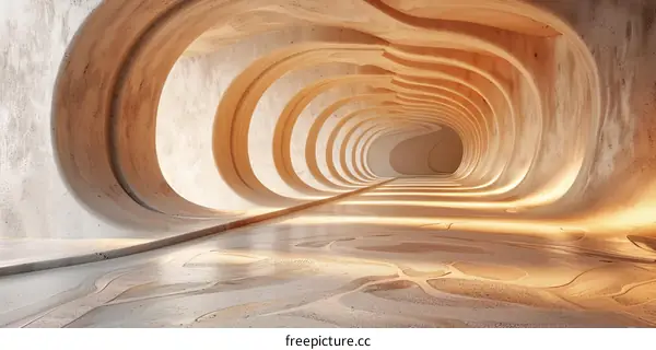 Surreal Futuristic Smooth Stone Curved Tunnel