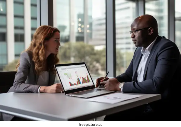 Business meeting between a black man and a white woman