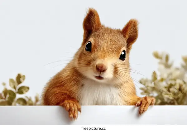 Cute Red Squirrel Peeking Over the Edge