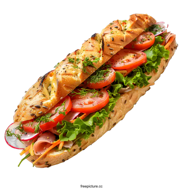 [Transparent Background PNG]Delicious Baguette Sandwich on White Background