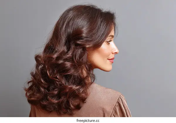 Beautiful Woman with Wavy Hair Profile View