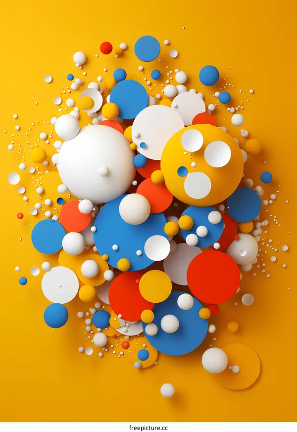 Abstract Colorful Circles and Spheres on a Yellow Background