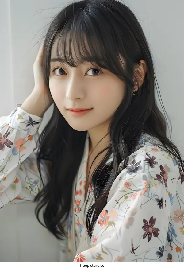 Portrait of a Young Asian Woman with Long Black Hair