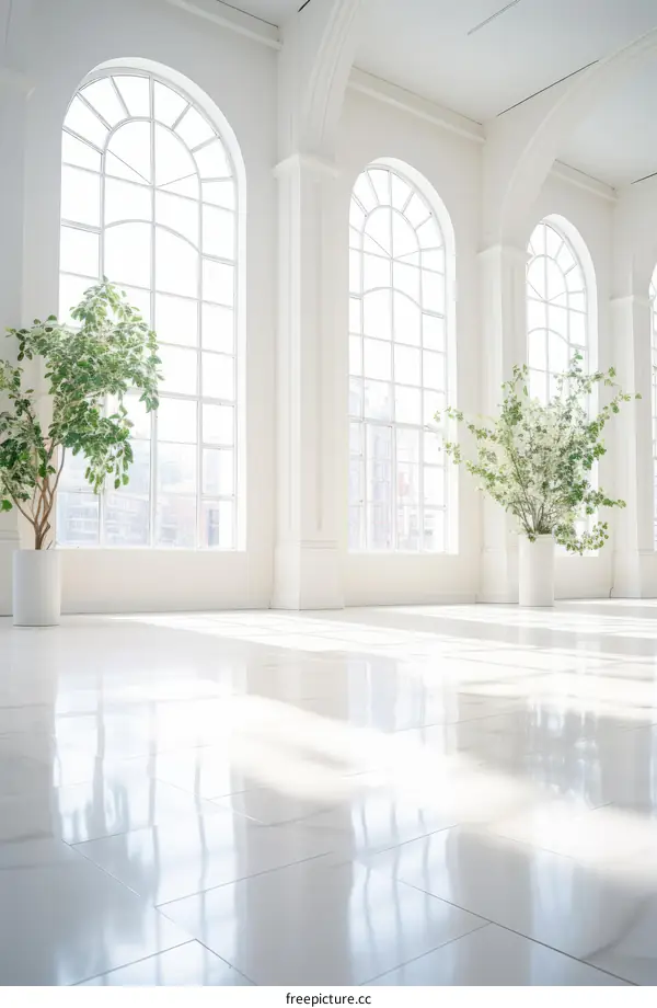 Bright and Airy White Room with Large Windows and Plants