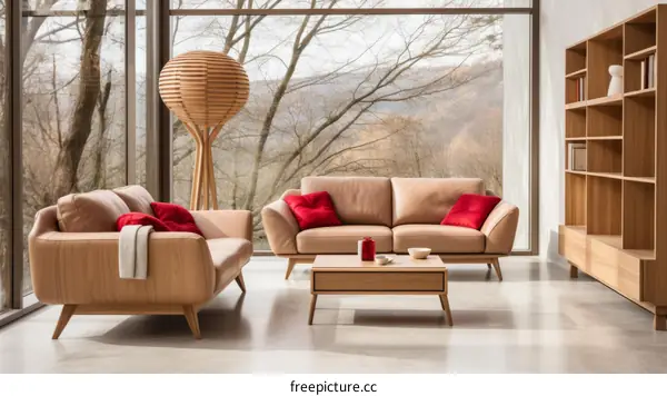 Modern living room interior with two sofas and a coffee table