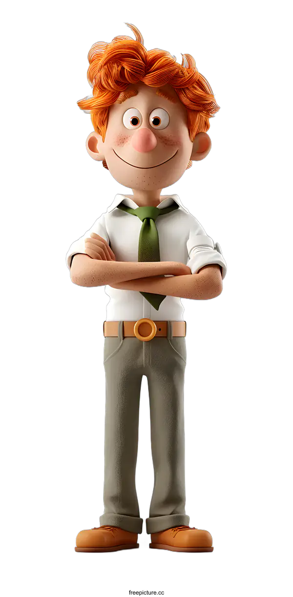 [Transparent Background PNG]Confident Cartoon Man Standing Arms Crossed