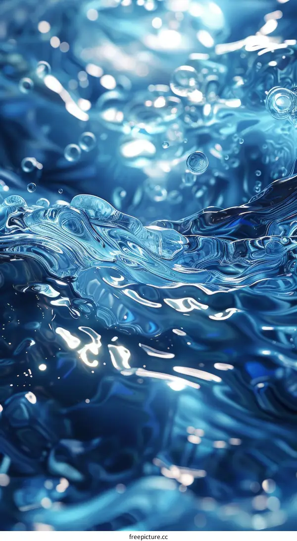 Deep Blue Ocean Surface with Glistening Bubbles