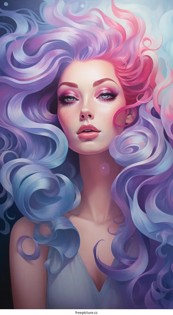 A woman with beautiful pink and blue hair