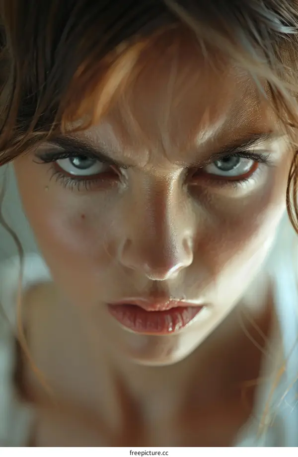 Close-up Portrait of a Woman with an Intense Expression