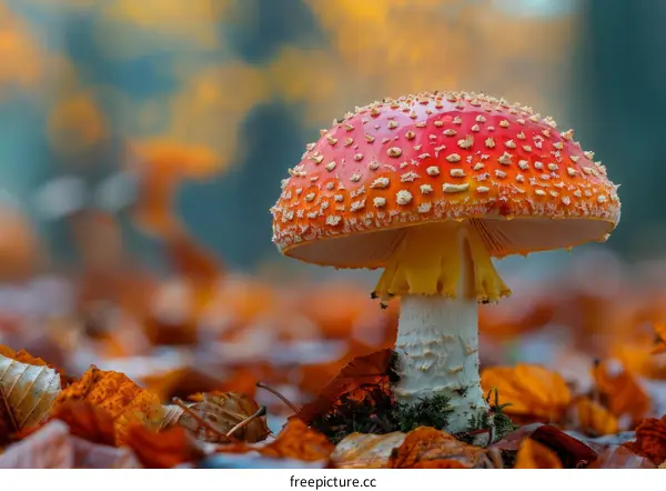 Red and White Spotted Mushroom Closeup
